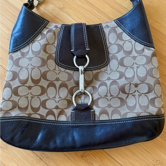 Coach Brown Signature Canvas Shoulder Bag with Dark Leather Trim - Picture 2 of 8